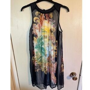 Anthropologie Moulinette Soeurs 100% Silk Dress Tropical Print Sleeveless US 2